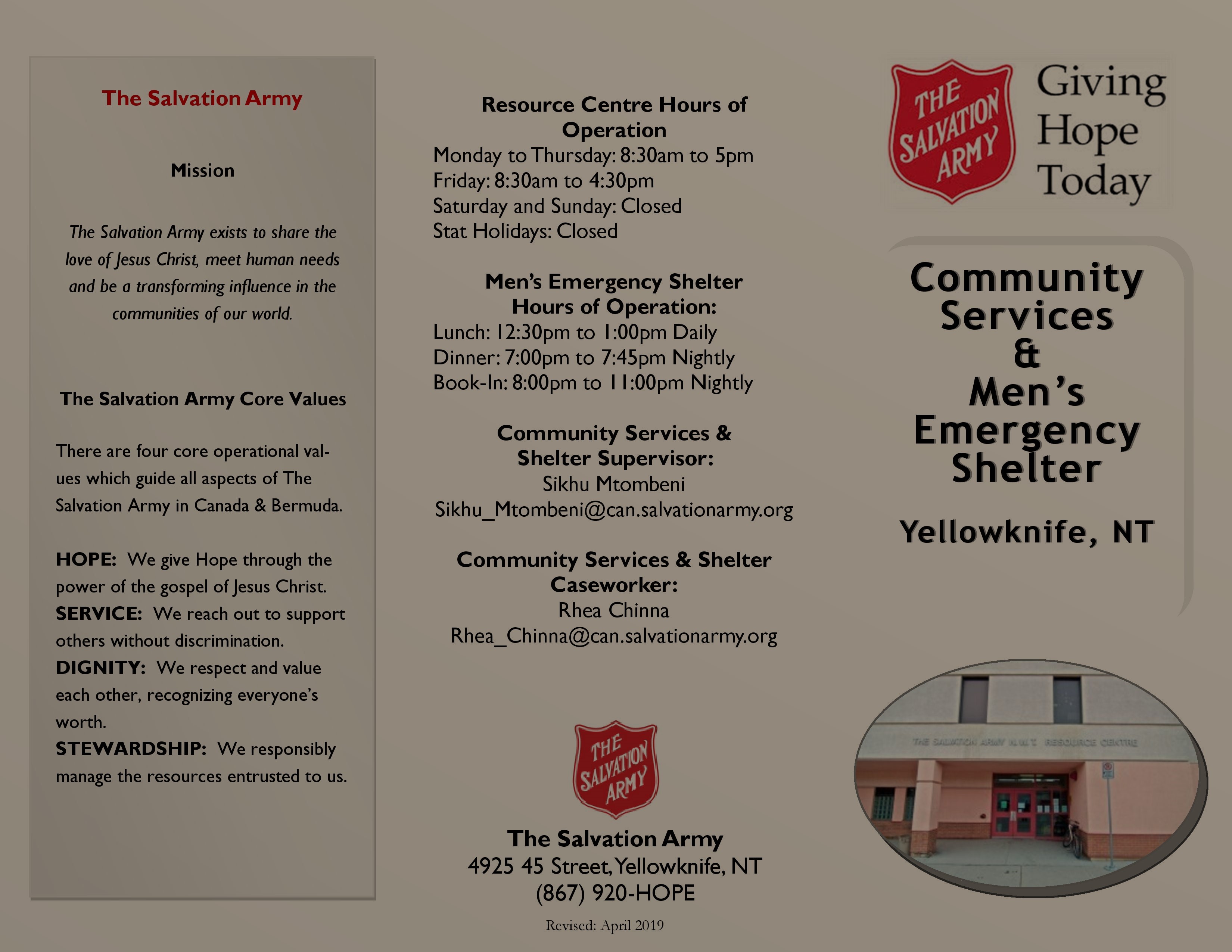 Community Services & Men's Shelter Brochure